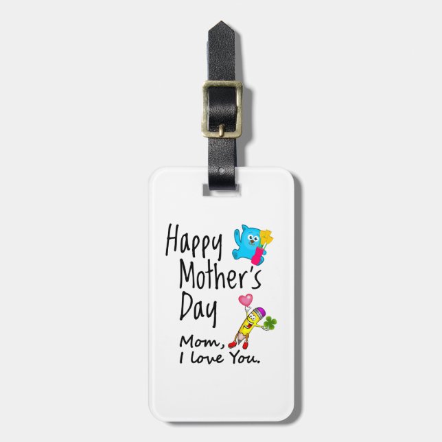 Étiquette À Bagage Joyeuse fête des Mères. Maman je t'aime. (Devant Vertical)