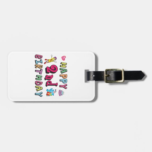 Étiquette À Bagage Joyeux 2e anniversaire. 2 ans avant jour. (Devant horizontal)