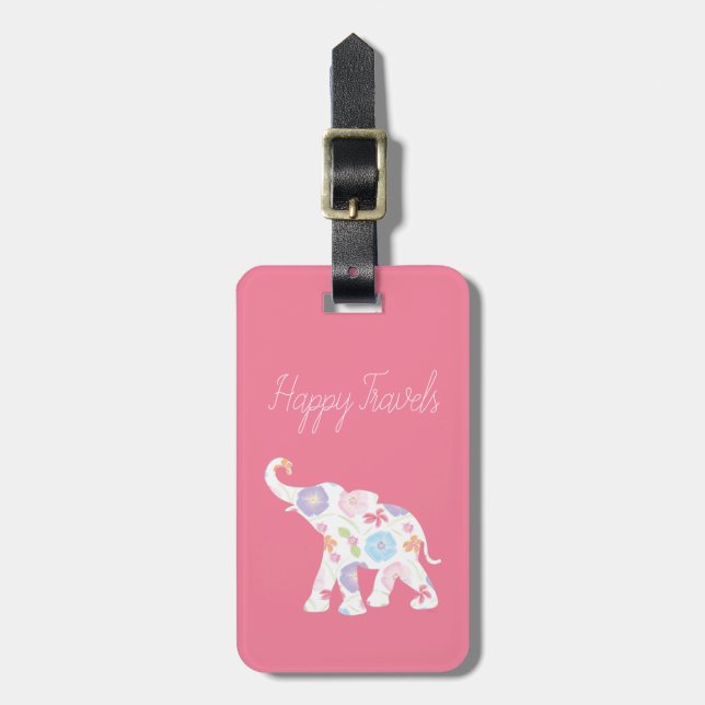 Étiquette À Bagage Joyeux Elephant-Art Unique Awesome Rose (Devant Vertical)