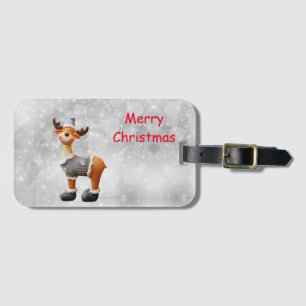 Étiquette À Bagage Joyeux Noël orignal portant un chapeau   