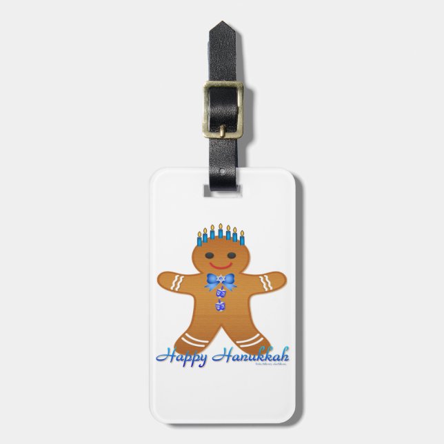 Étiquette À Bagage Judaïque Hanoukka Gingerbread Homme Menorah (Devant Vertical)