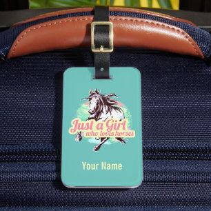Étiquette À Bagage Juste Une Fille Qui Aime Les Chevaux Aquarelle Vin