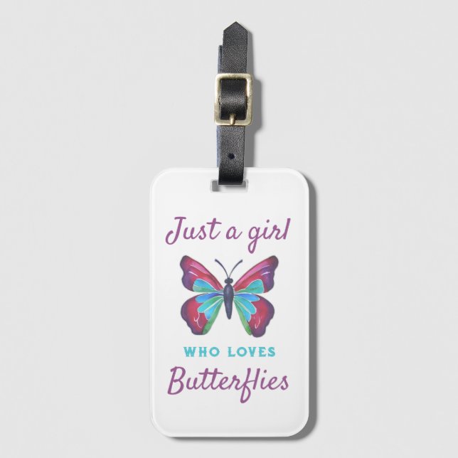 Étiquette À Bagage Juste une fille qui aime les papillons (Devant Vertical)