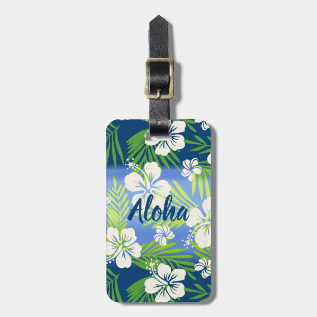 Étiquette À Bagage Kalani Tie Dye Mélange Hibiscus Tropical - Bleu (Devant Vertical)
