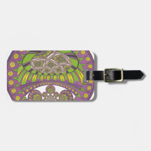Étiquette À Bagage Kaleidoscope africain violet et jaune traditionnel