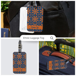 Étiquette À Bagage kaléidoscope floral Abstrait bleu foncé orange