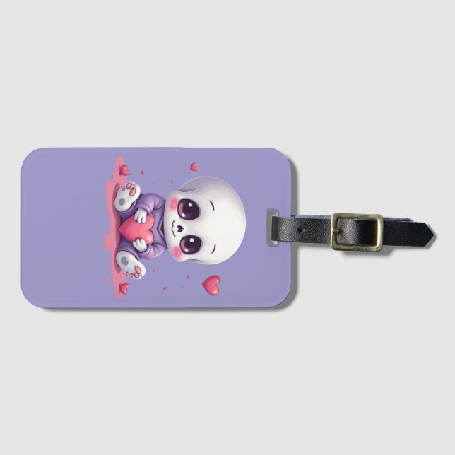 Étiquette À Bagage Kawaii Skeleton Holding Heart (Devant Horizontal)