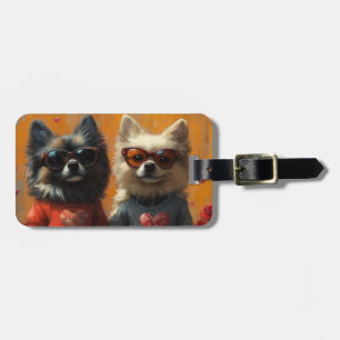 Étiquette À Bagage Keeshond avec Roses de cœur Saint-Valentin