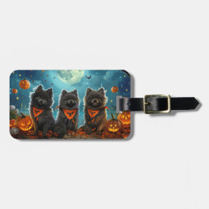 Étiquette À Bagage Keeshond Halloween Éffrayant