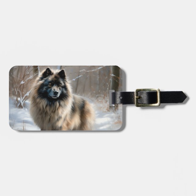Étiquette À Bagage Keeshond Qu'Il Neige Noël (Devant horizontal)