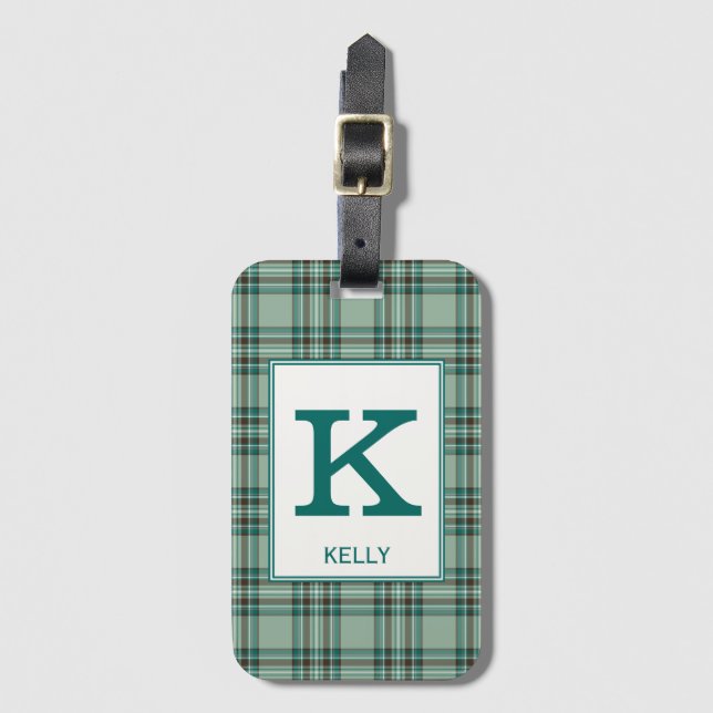 Étiquette À Bagage Kelly Tartan Mint Green Plaid Motif (Devant Vertical)
