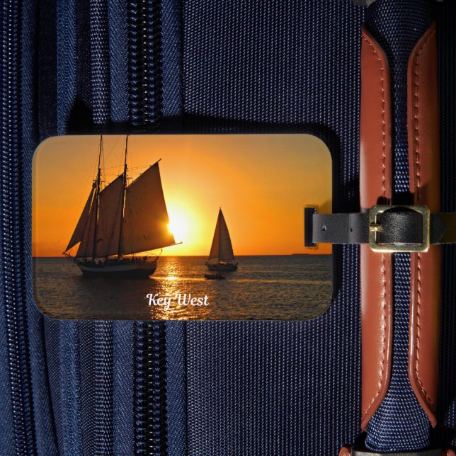 Étiquette À Bagage Key West, coucher de soleil et voiliers, (Insitu Rectoal 4)