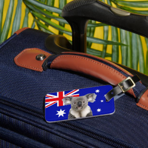 Étiquette À Bagage Koala avec fond de drapeau australien 