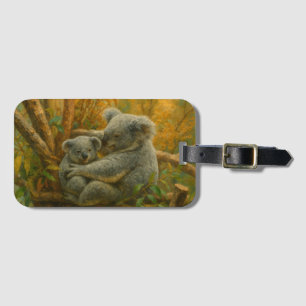 Étiquette À Bagage Koala Mother et Joey dans la canopée d'automne