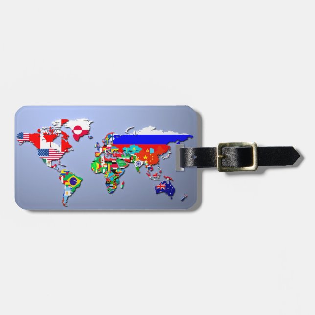 Étiquette À Bagage La carte du monde avec leurs drapeaux (Devant horizontal)