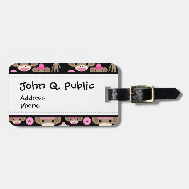 Étiquette À Bagage La chaussette rose Girly mignonne Monkeys des (Devant horizontal)