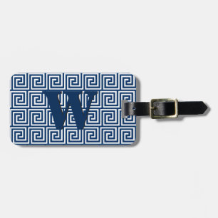 Étiquette À Bagage La clé grecque, bleu marine et blanc