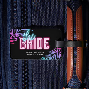 Étiquette À Bagage La plage tropicale bleue et rose de la mariée