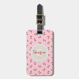 Étiquette À Bagage La rétro cerise rose girly modèle le monogramme
