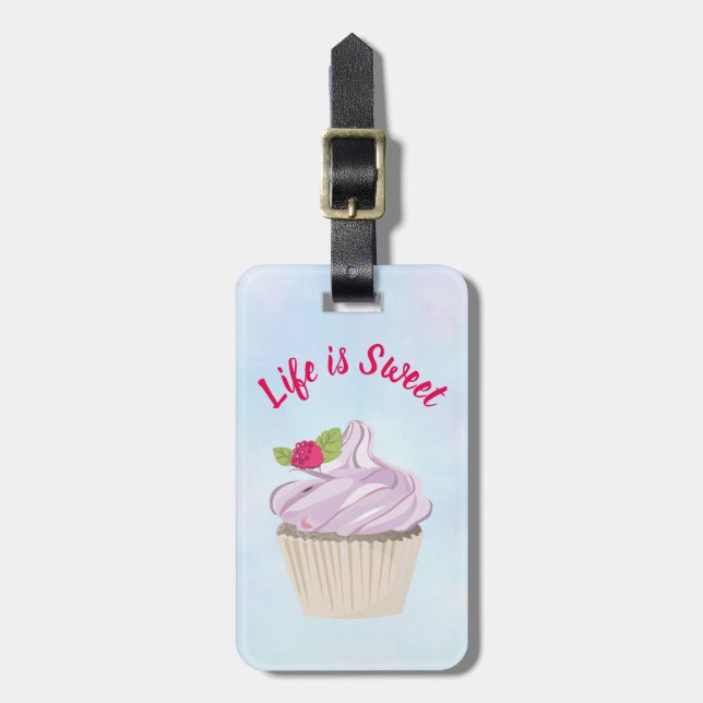 Étiquette À Bagage La vie est sucrée rose Cupcake Custom (Devant Vertical)