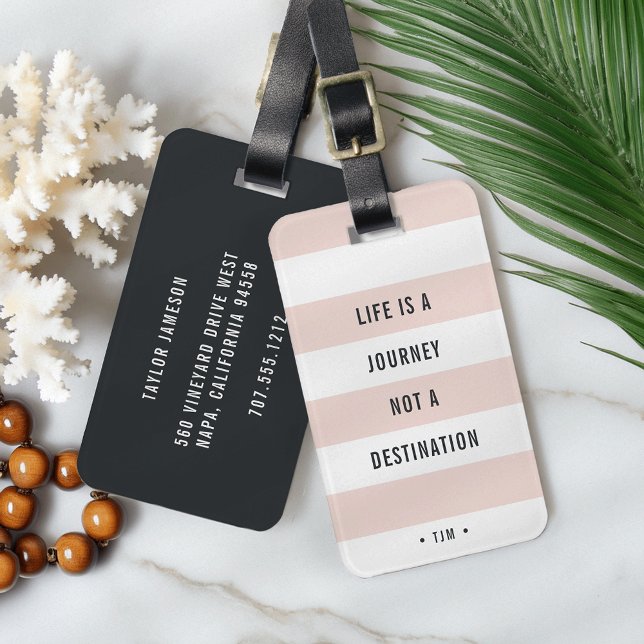 Étiquette À Bagage La vie est un voyage | Devis de voyage monogramme (Créateur téléchargé)