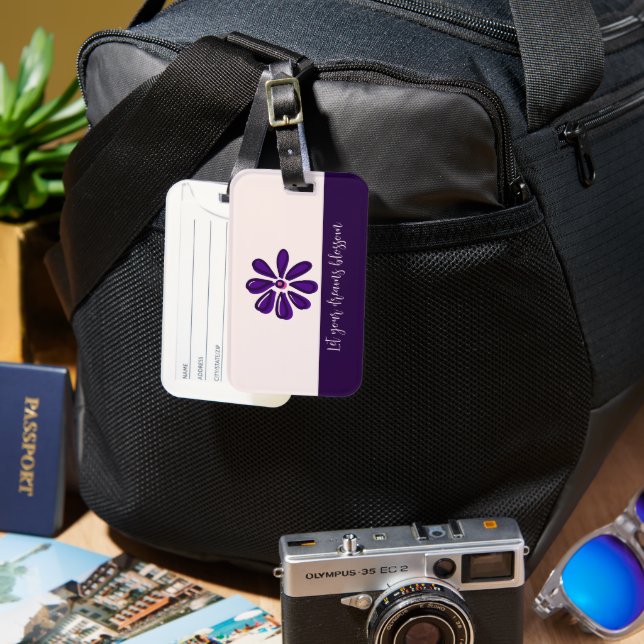 Étiquette À Bagage Laissez vos rêves s'épanouir - Fleur violette (Recto & Verso)