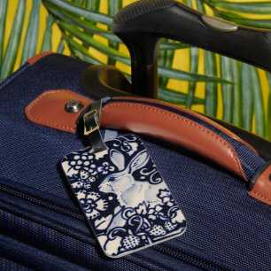 Étiquette À Bagage Lapin bleu et blanc Lapin Floral Bois Nature