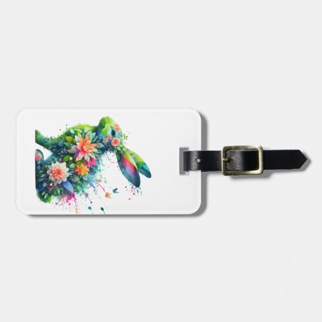 Étiquette À Bagage Lapin de lapin de puissance de fleurs (Devant horizontal)