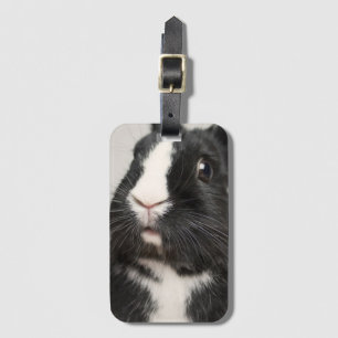 Étiquette À Bagage Lapin noir et blanc surpris