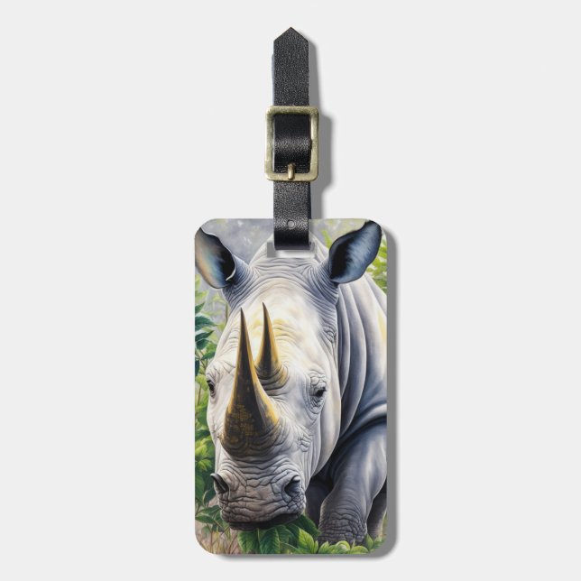 Étiquette À Bagage L'art botanique du rhinocéros blanc (Devant Vertical)