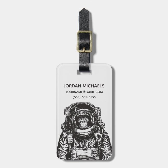 Étiquette À Bagage L'astronaute de singe | ajoutent votre nom (Devant Vertical)