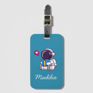 Étiquette À Bagage L'astronaute lit le livre enfants mignons