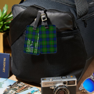 Étiquette À Bagage Lauder tartan bleu vert plaid