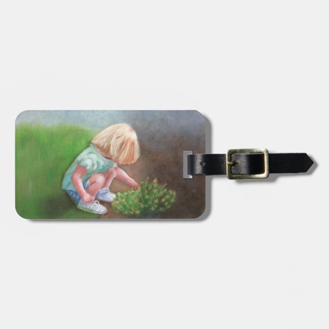 Étiquette À Bagage "Laura" peinture à l'huile petite fille cueillir d (Devant horizontal)