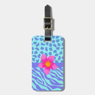 Étiquette À Bagage Lavande & Turquoise Zebra & Cheetah Pink Flower