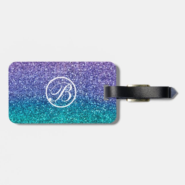 Étiquette À Bagage Lavender Purple & Teal Aqua Green Sparkly Glitter (Dos horizontal)
