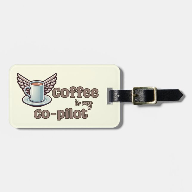 Étiquette À Bagage Le café est mon copilote (Devant horizontal)