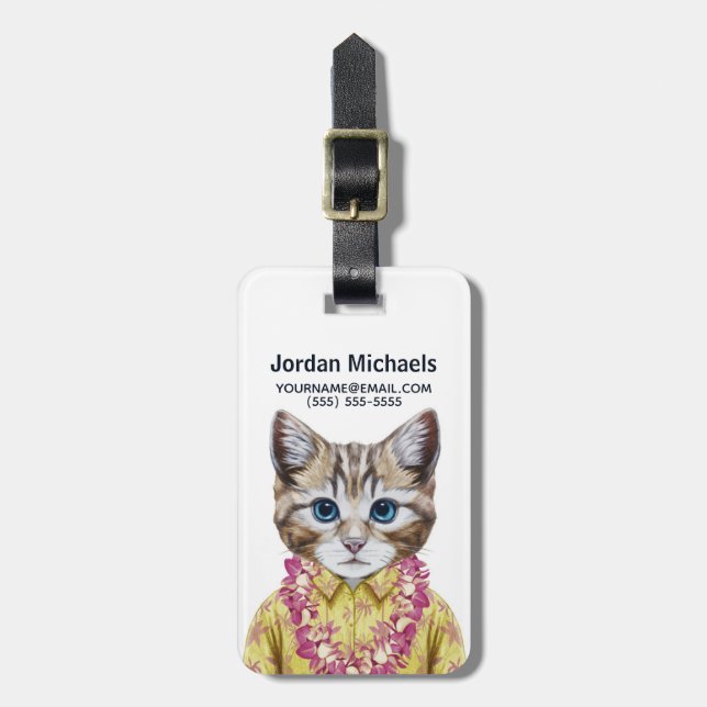 Étiquette À Bagage Le chat hawaïen de Kitty | ajoutent votre nom (Devant Vertical)
