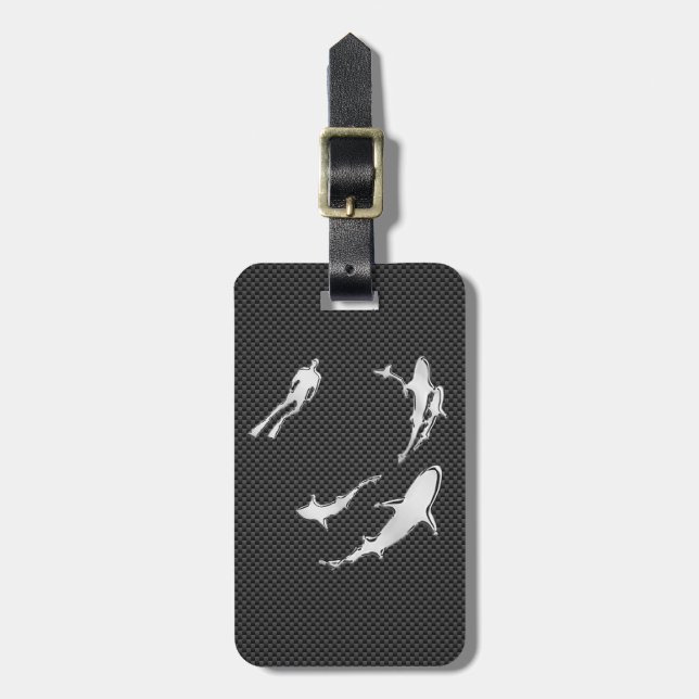 Étiquette À Bagage Le chrome aiment le plongeur avec des requins sur (Devant Vertical)