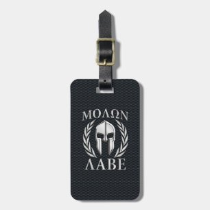 Étiquette À Bagage Le chrome de Molon Labe aiment le casque spartiate