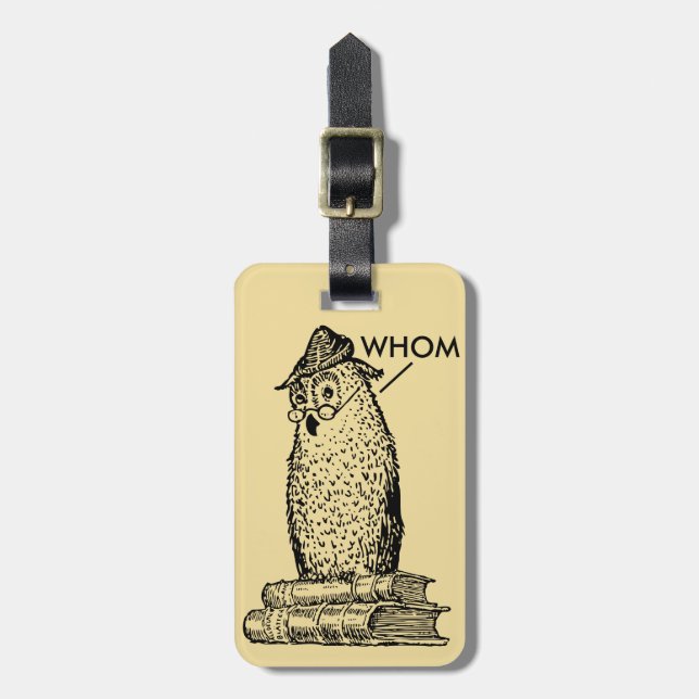 Étiquette À Bagage Le hibou de grammaire indique qui (Devant Vertical)