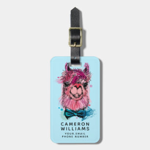 Étiquette À Bagage Le lama rose mignon   ajoutent votre nom
