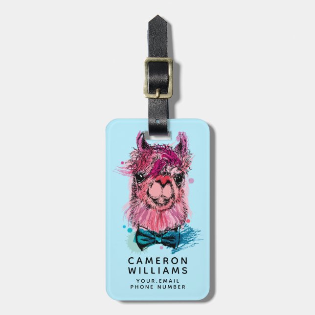 Étiquette À Bagage Le lama rose mignon | ajoutent votre nom (Devant Vertical)