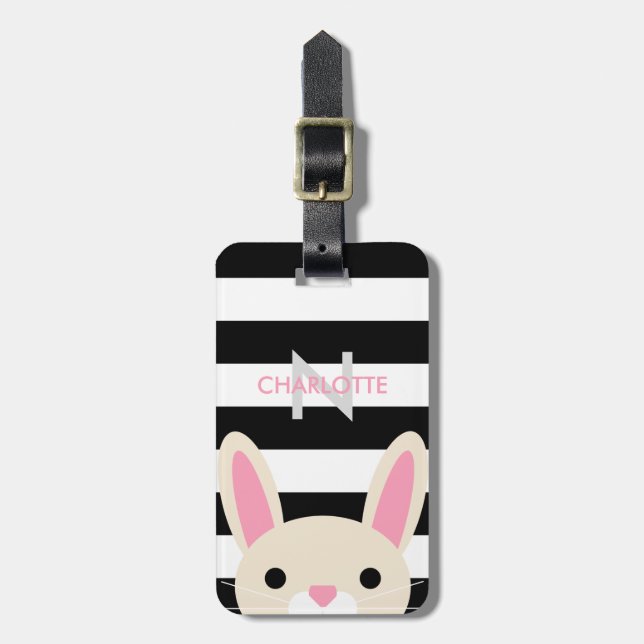 Étiquette À Bagage Le lapin curieux | barre le monogramme de | (Devant Vertical)