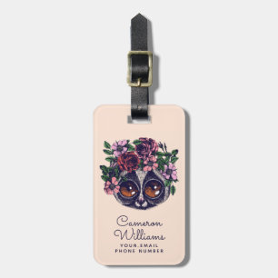 Étiquette À Bagage Le lémur floral doux   ajoutent votre nom