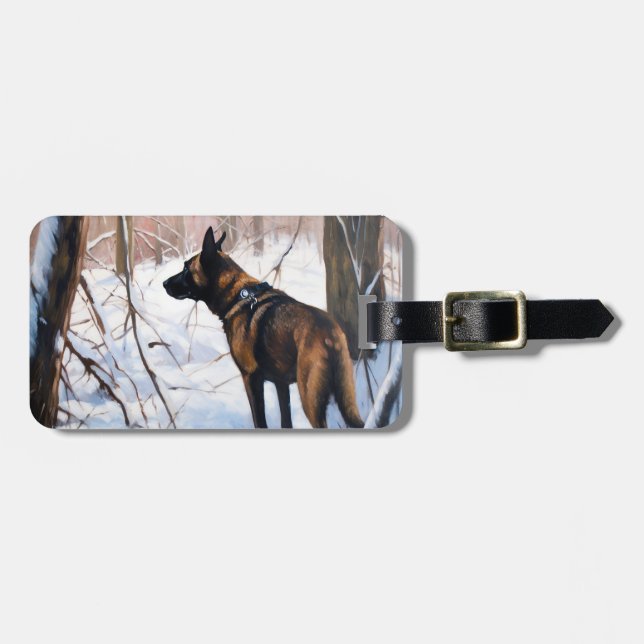 Étiquette À Bagage Le Malinois Belge Laisser Neige Noël (Devant horizontal)