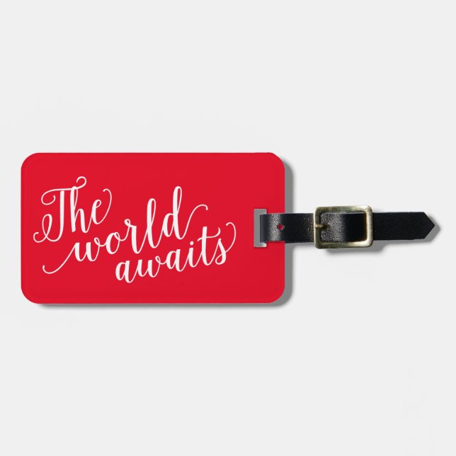 Étiquette À Bagage Le monde attend dans l'étiquette de bagage du (Devant horizontal)