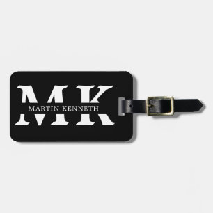 Étiquette À Bagage Le monogramme des hommes personnalisés noir et