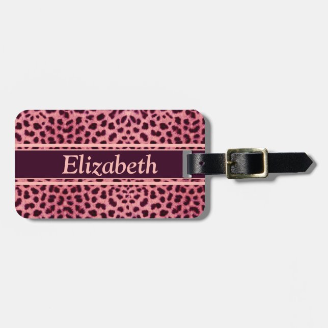 Étiquette À Bagage Le motif rose de peau de léopard personnalisent (Devant horizontal)