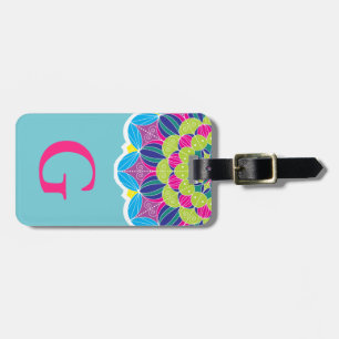 Étiquette À Bagage Le néon moderne colore le mandala lumineux et la